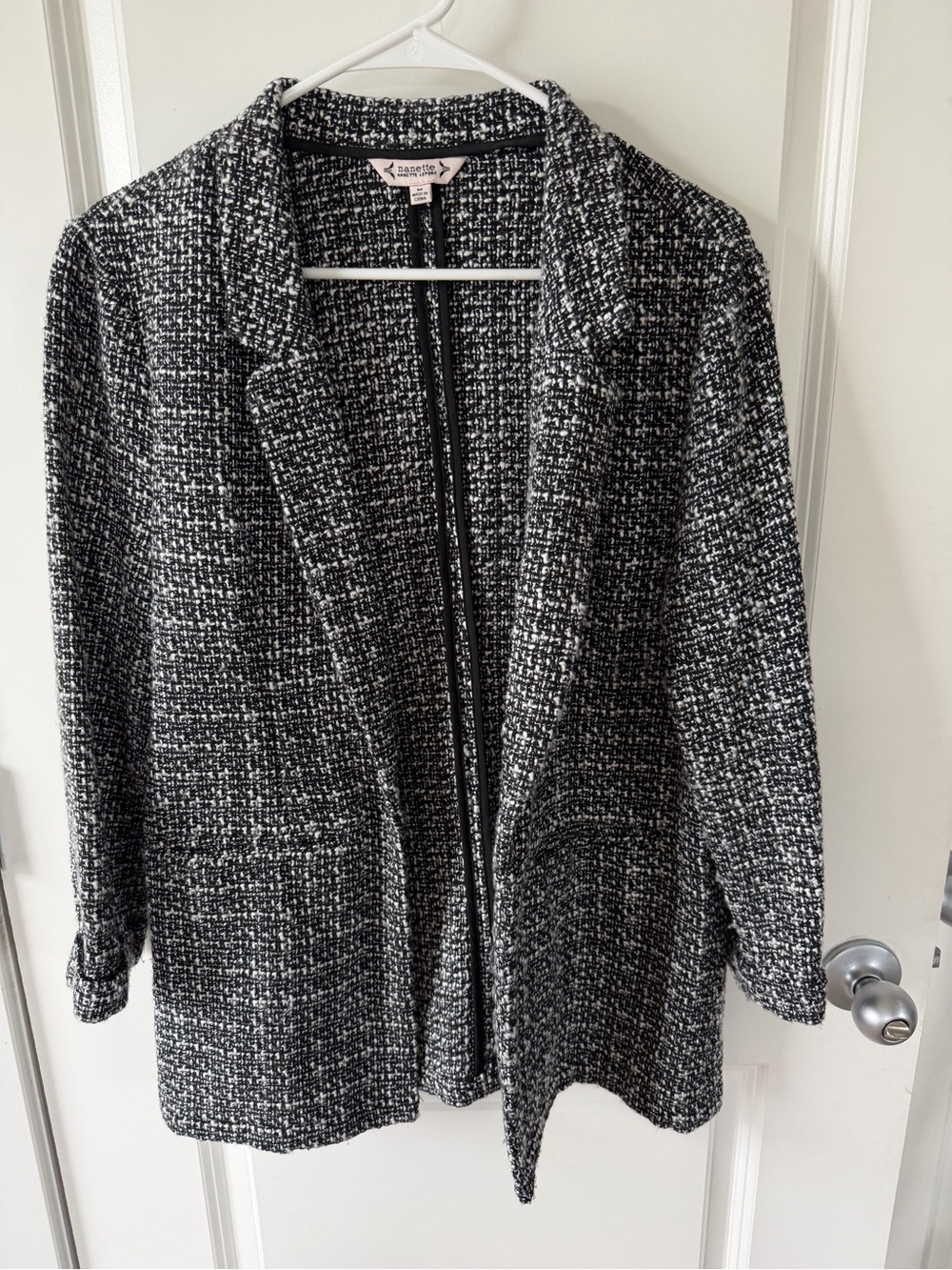 Kensie Black & White Tweed Open Front Blazer Jacket